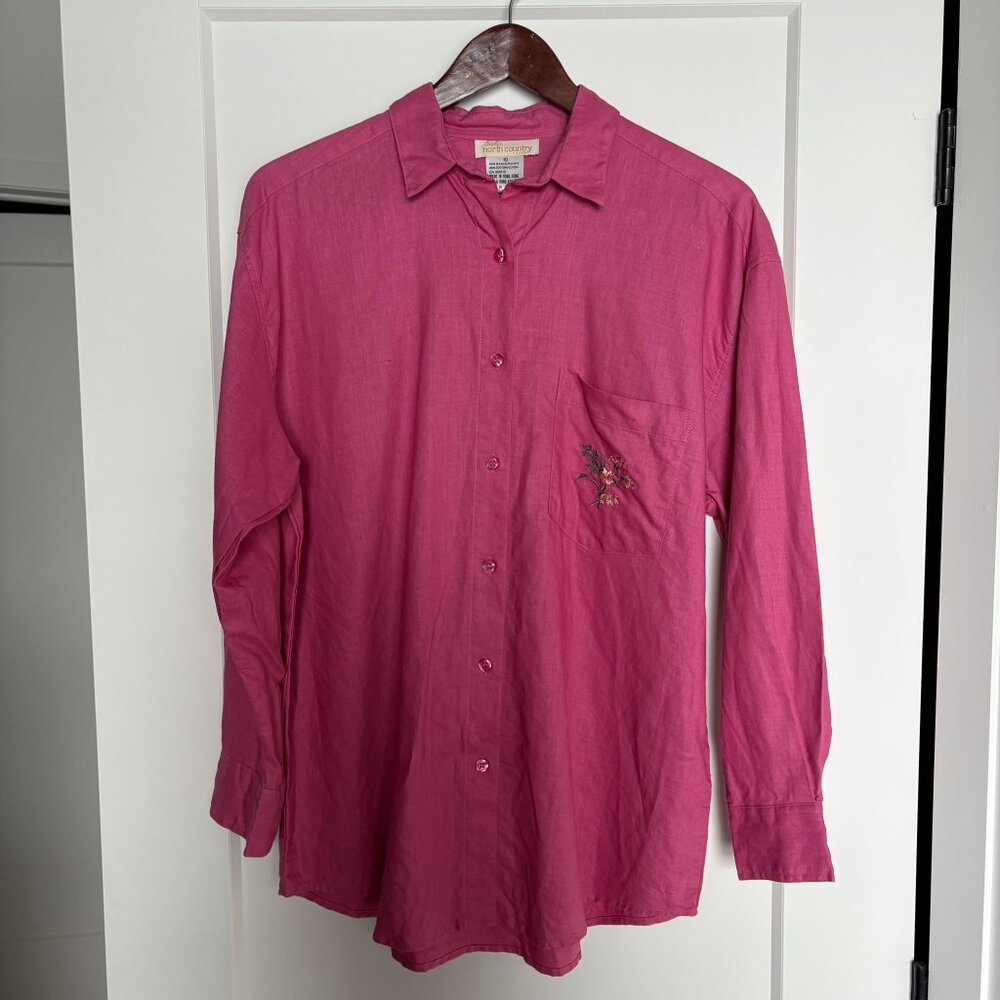 Hot Pink Oversized Button-Down Shirt -  80s - Relaxed Fit - Size 10